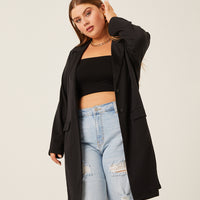 Curve Longline Knit Blazer Plus Size Outerwear Black 1XL -2020AVE