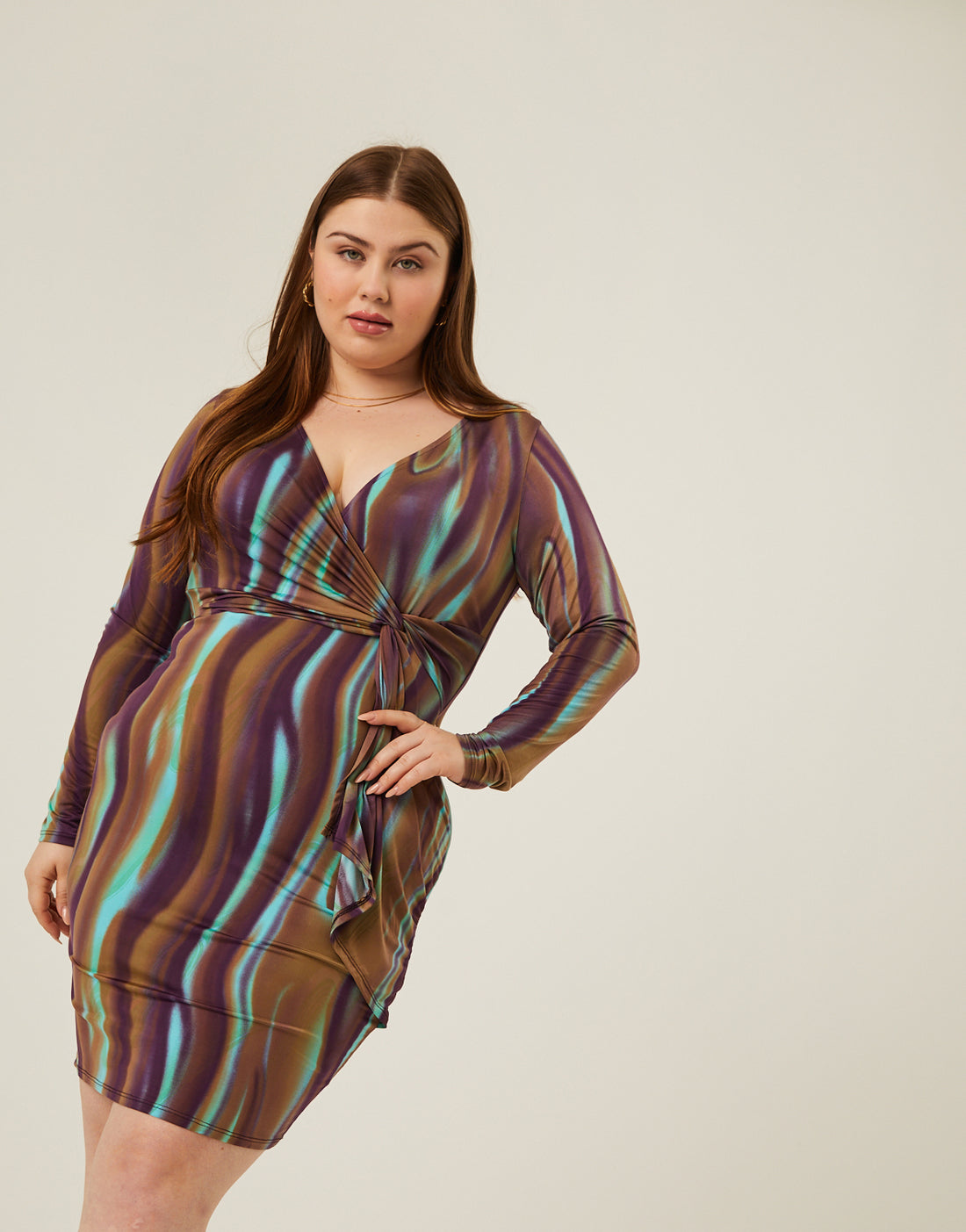 Curve Marble Twist Dress Plus Size Dresses Purple 1XL -2020AVE