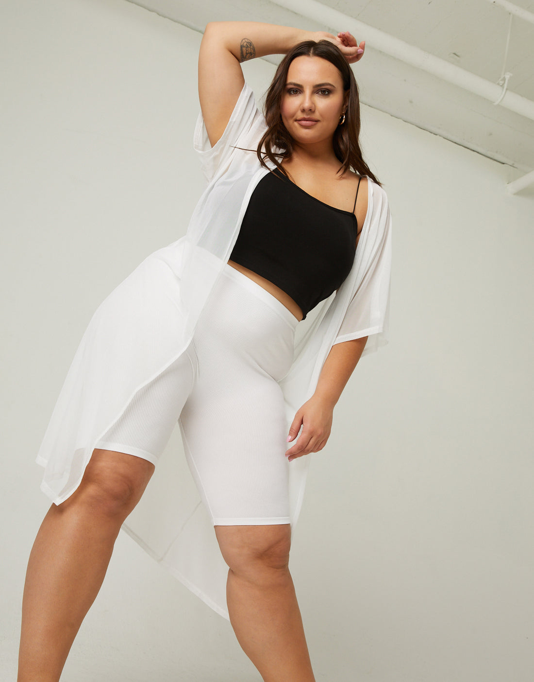 Curve Mesh Overlay Cardigan Plus Size Outerwear White 1XL -2020AVE