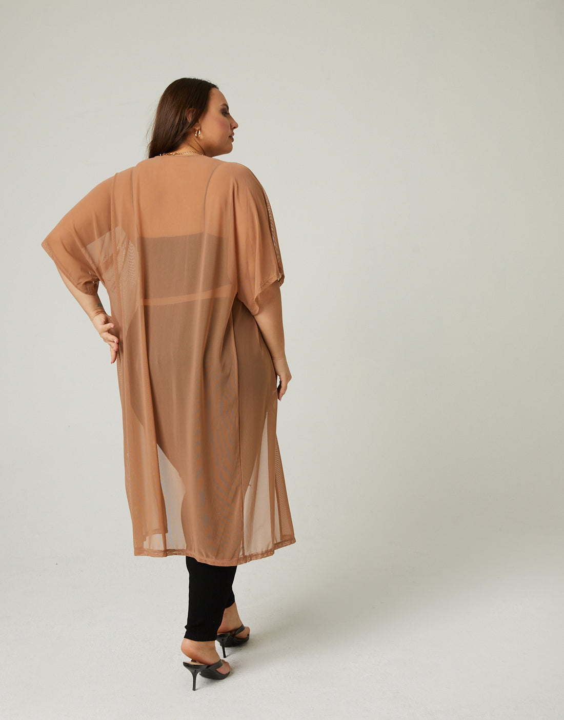 Curve Mesh Overlay Cardigan Plus Size Outerwear -2020AVE