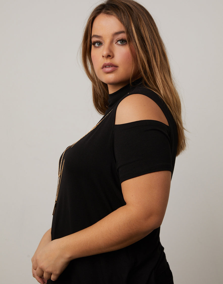 Curve Mock Neck Top With Necklace Plus Size Tops -2020AVE