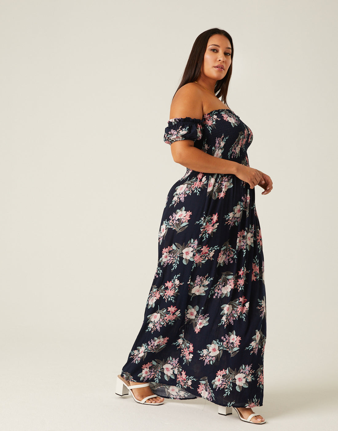 Curve Off Shoulder Floral Maxi Dress Plus Size Dresses -2020AVE