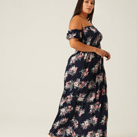 Curve Off Shoulder Floral Maxi Dress Plus Size Dresses -2020AVE