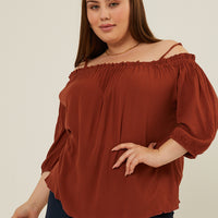 Curve Off the Shoulder Top Plus Size Tops Brown 1XL -2020AVE