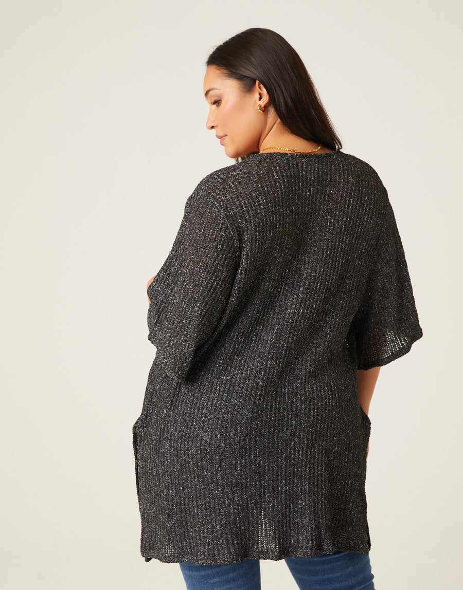 Curve Open Front Knit Cardigan Plus Size Outerwear -2020AVE