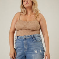 Curve Padded Lace Tank Plus Size Tops Tan 1XL -2020AVE