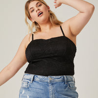Curve Padded Lace Tank Plus Size Tops Black 1XL -2020AVE