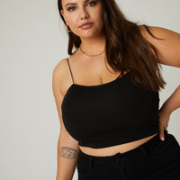 Curve Padded Spagetti Strap Camisole Plus Size Tops Black Plus Size One Size -2020AVE
