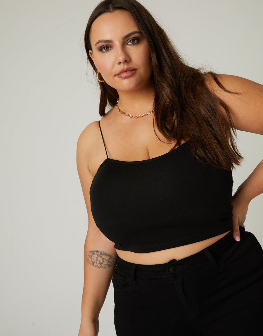 Curve Padded Spagetti Strap Camisole Plus Size Tops Black Plus Size One Size -2020AVE