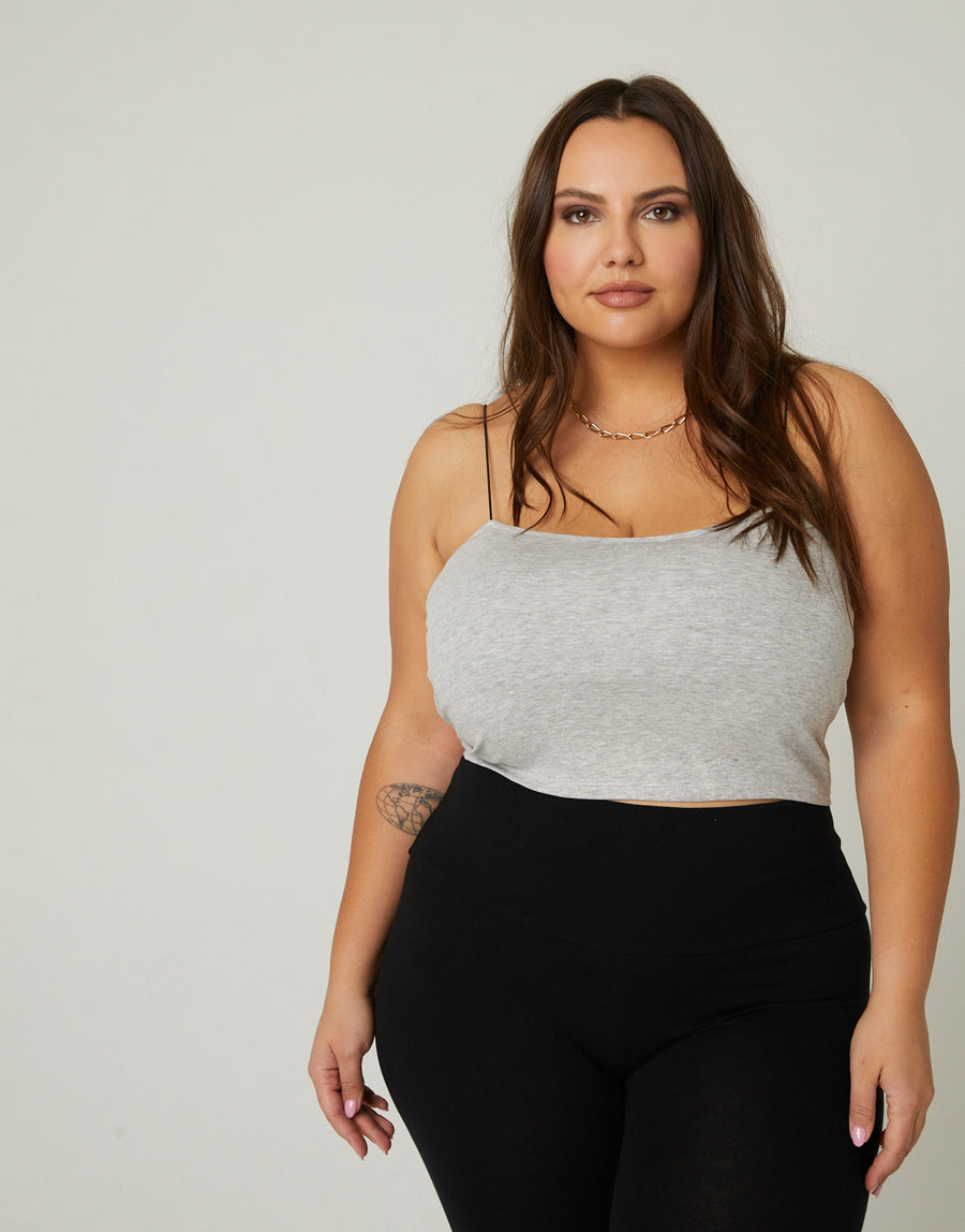 Curve Padded Spagetti Strap Camisole Plus Size Tops Heather Gray Plus Size One Size -2020AVE
