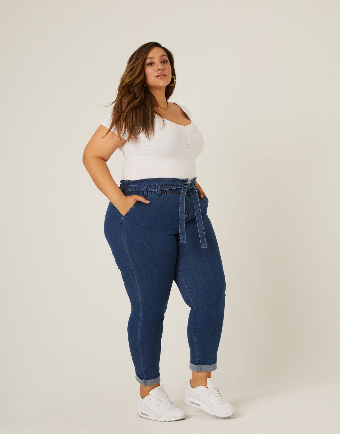 PacSun Busted Blue Paperbag Waist Mom Jeans | PacSun
