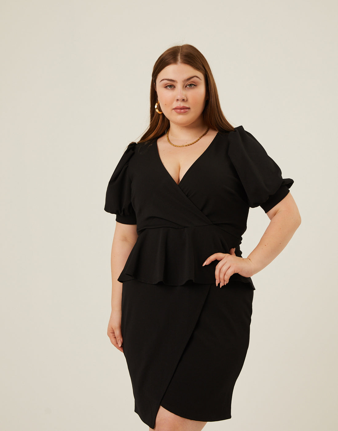 Plus Size Peplum Tie Belt Dress 2020AVE Plus Size Peplum Tie Belt Dress 2020AVE