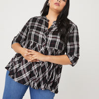 Curve Plaid Baby Doll Blouse Plus Size Tops -2020AVE