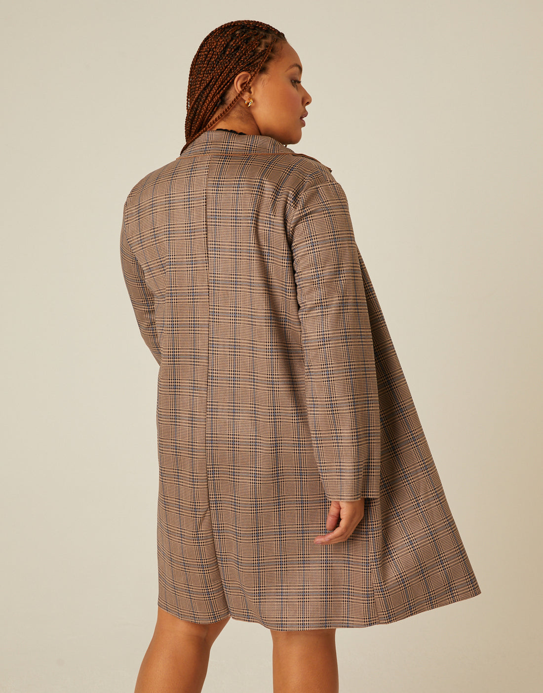 Curve Plaid Long Coat Plus Size Outerwear -2020AVE