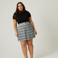 Curve Plaid Pleated Skirt Plus Size Bottoms -2020AVE