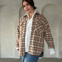 Curve Plaid Shacket with Pockets Plus Size Outerwear -2020AVE
