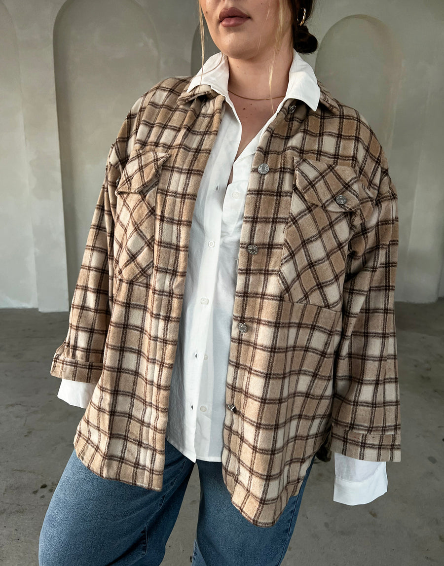Curve Plaid Shacket with Pockets Plus Size Outerwear -2020AVE