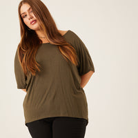 Curve Plain and Simple Twist Back Tee Plus Size Tops Olive 1XL -2020AVE