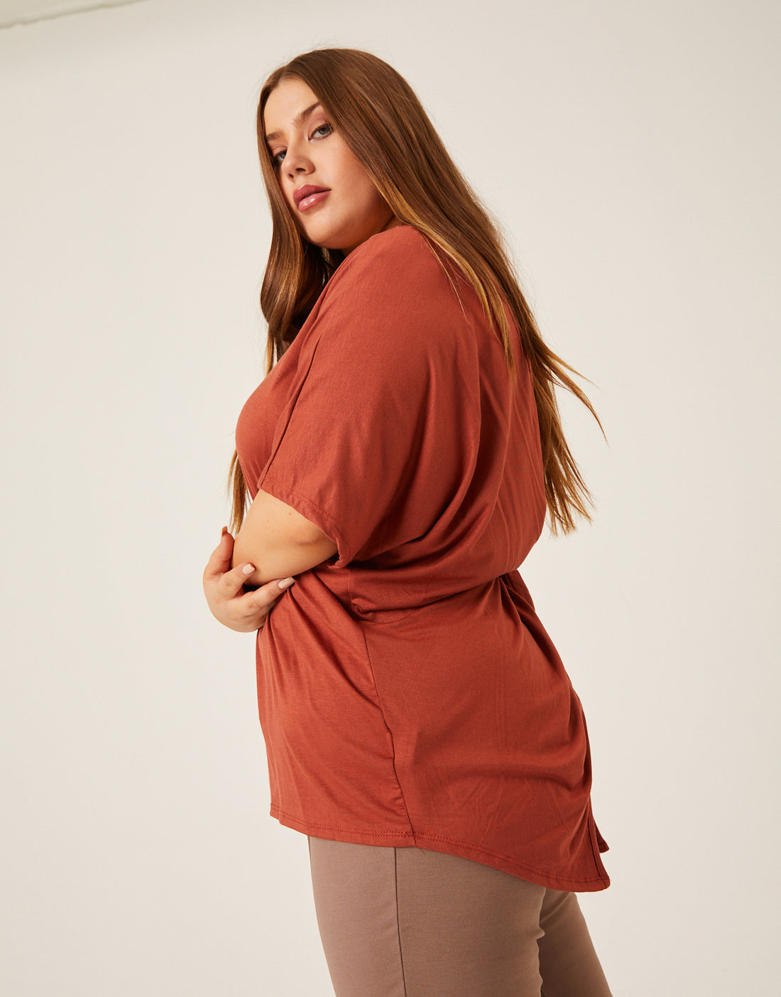 Curve Plain and Simple Twist Back Tee Plus Size Tops Rust 1XL -2020AVE