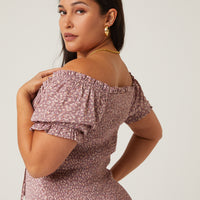 Curve Puff Sleeve Floral Dress Plus Size Dresses -2020AVE
