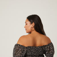 Curve Puff Sleeve Floral Top Plus Size Tops -2020AVE