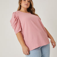 Curve Puff Sleeve Woven Blouse Plus Size Tops -2020AVE