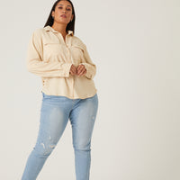 Curve Relaxed Button Up Shirt Plus Size Tops -2020AVE