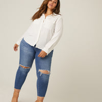 Curve Relaxed Button Up Shirt Plus Size Tops -2020AVE