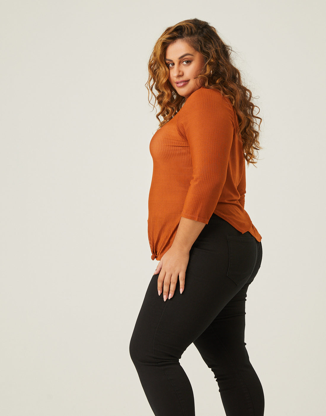Curve Rib Knit 3/4 Top Plus Size Tops -2020AVE