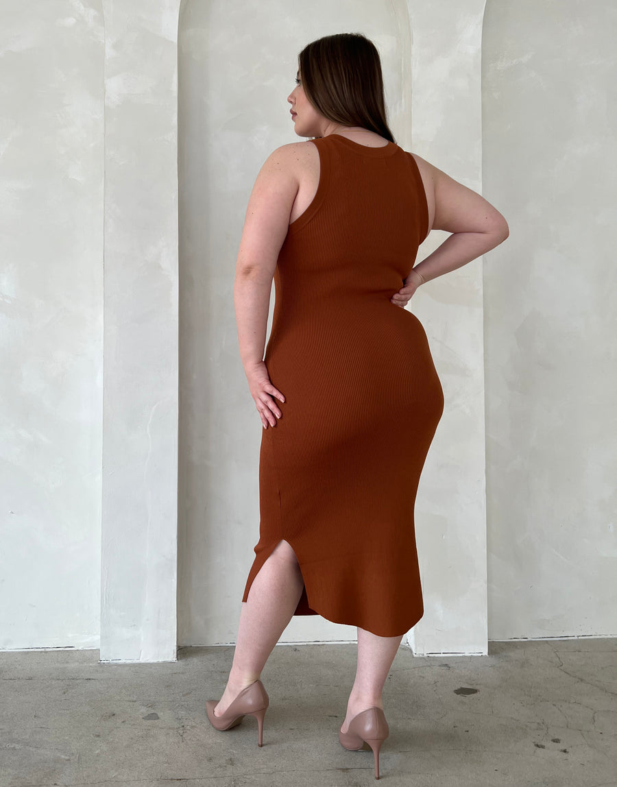 Curve Rib Knit Bodycon Midi Dress Plus Size Dresses -2020AVE