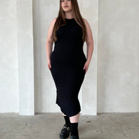 Curve Rib Knit Bodycon Midi Dress Plus Size Dresses Black 1XL -2020AVE