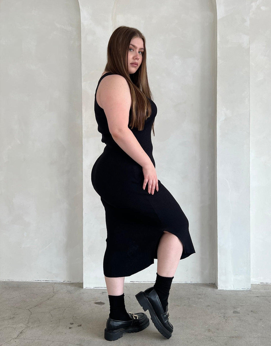 Curve Rib Knit Bodycon Midi Dress Plus Size Dresses -2020AVE