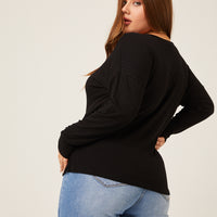 Curve Rib Knit Long Sleeve Top Plus Size Tops -2020AVE