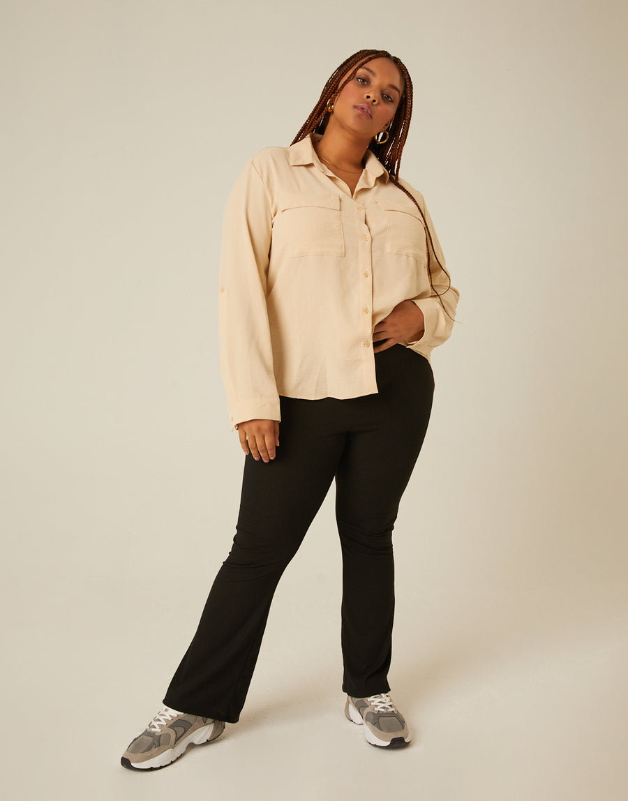 Curve Ribbed Flare Pants Plus Size Bottoms -2020AVE