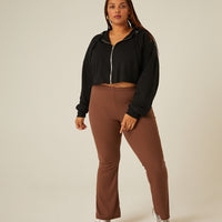 Curve Ribbed Flare Pants Plus Size Bottoms Brown 1XL -2020AVE