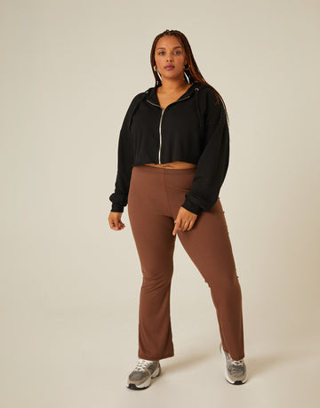 Curve Ribbed Flare Pants Plus Size Bottoms Brown 1XL -2020AVE