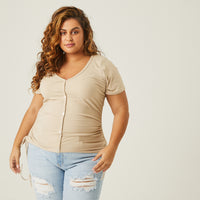 Curve Ribbed Side Ruched Tee Plus Size Tops -2020AVE