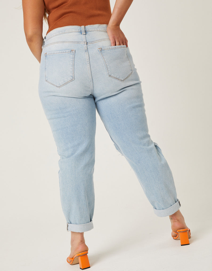 Curve Ripped Knee Mom Jeans Plus Size Bottoms -2020AVE