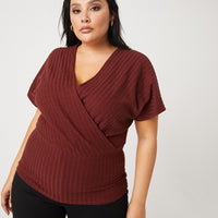 Curve Full-Length Wrap Top Plus Size Tops Burgundy 1XL -2020AVE