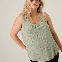 Curve Roses Floral Tank Plus Size Tops Green 1XL -2020AVE