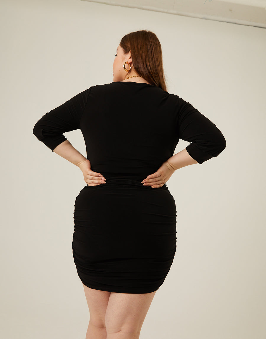 Curve Ruched 3/4 Sleeve Dress Plus Size Dresses -2020AVE