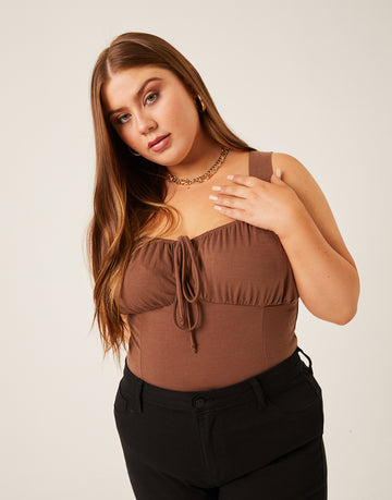 Curve Ruched Bust Tank Plus Size Tops Brown 1XL -2020AVE