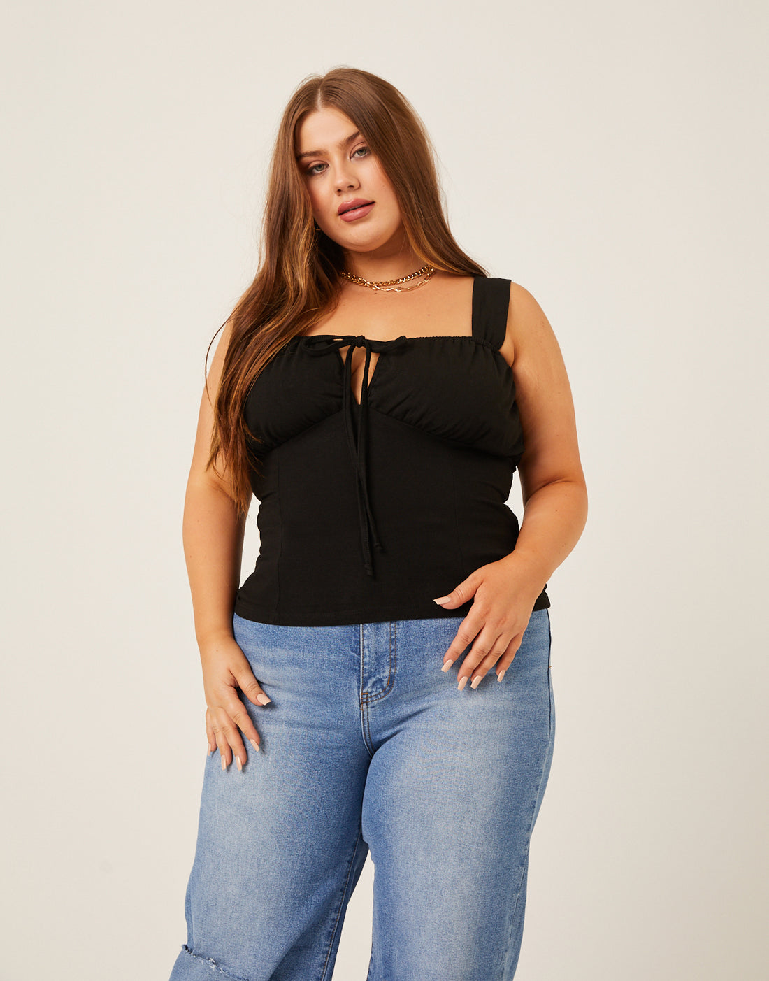 Curve Ruched Bust Tank Plus Size Tops Black 1XL -2020AVE