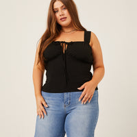 Curve Ruched Bust Tank Plus Size Tops Black 1XL -2020AVE
