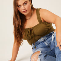 Curve Ruched Bust Tank Plus Size Tops Olive 1XL -2020AVE