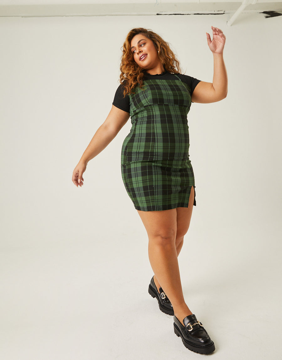 Plus Size Plaid Straight Neck Mini Dress 2020AVE Plus Size Plaid Straight Neck Mini Dress 2020AVE