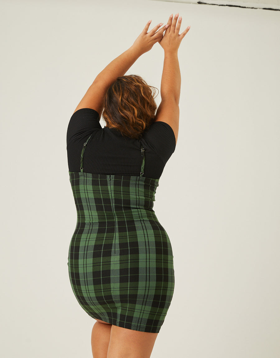 Curve Plaid Straight Neck Mini Dress Plus Size Dresses -2020AVE