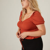 Curve Ruched Front Ribbed Tee Plus Size Tops -2020AVE