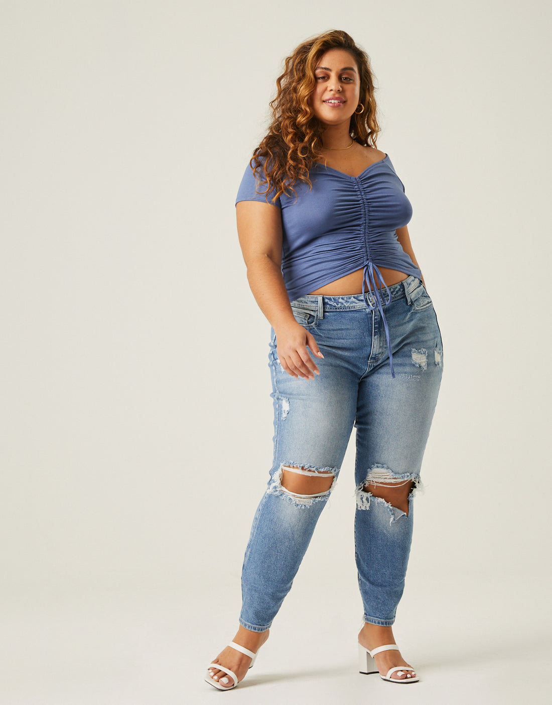 Curve Ruched Front Tee Plus Size Tops -2020AVE