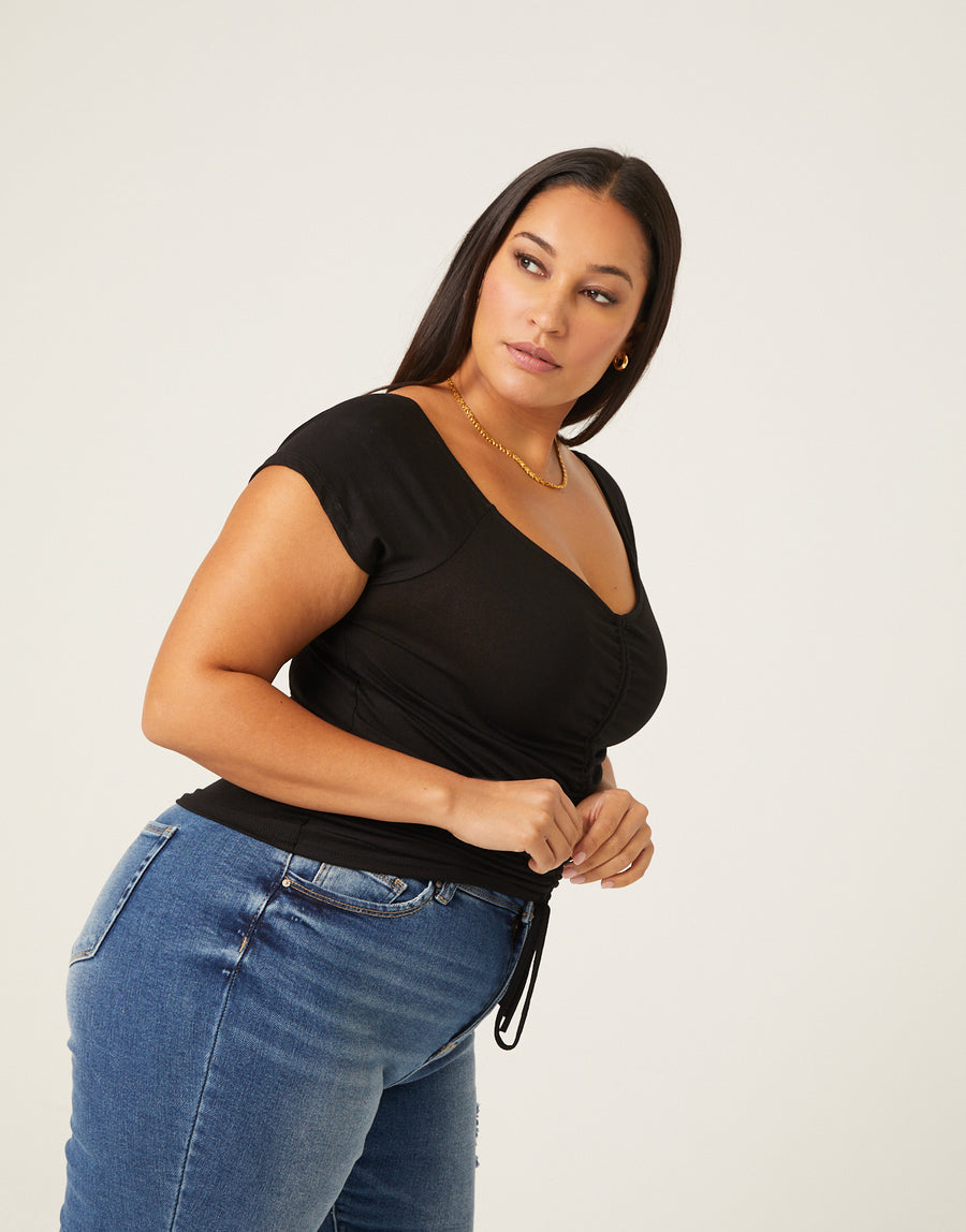 Curve Ruched Front Tee Plus Size Tops -2020AVE